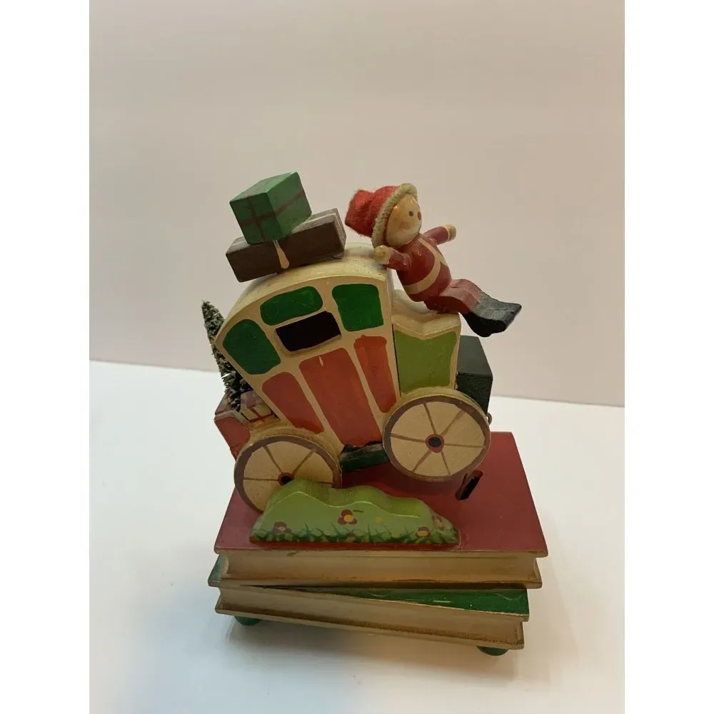 Vintage Jay Import‎ Co Wooden Action Musical Elf on Stagecoach Books 16-9844D